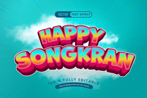 Efecto de texto vectorial de Happy Songkran Tailandia