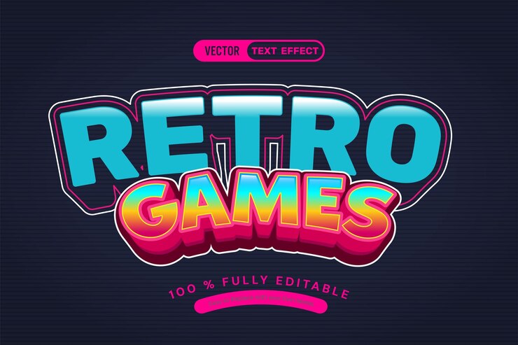 Efecto de texto vectorial de juego retro de Y2K