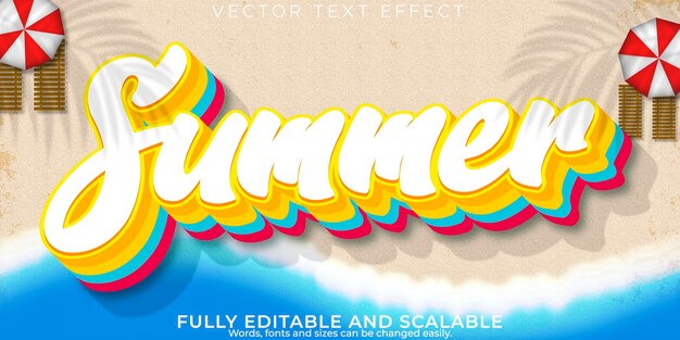 Efecto de texto de verano playa editable y estilo de texto de viaje