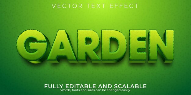 Efecto de texto verde jardín, naturaleza editable y estilo de texto de planta