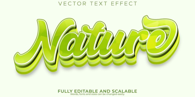 Efecto de texto verde natural estilo de texto natural y fruta editable