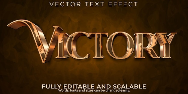 Efecto de texto de victoria metálico, estilo de texto elegante y brillante editable