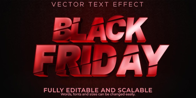 Vector gratuito efecto de texto de viernes negro, venta editable y estilo de texto de oferta