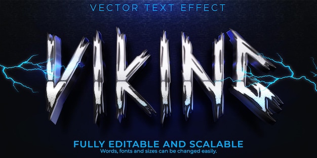 Efecto de texto vikingo, estilo de texto nórdico y relámpago editable