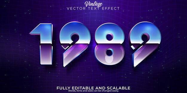 Efecto de texto vintage de los años 80 editable futuro retro y estilo de texto cibernético