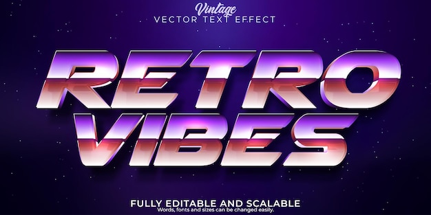 Efecto de texto vintage de los años 80 editable futuro retro y estilo de texto cibernético