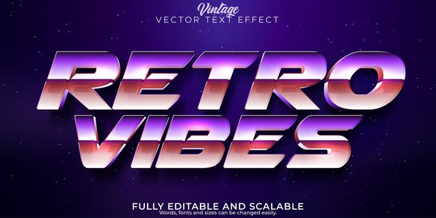 Efecto de texto vintage de los años 80 editable futuro retro y estilo de texto cibernético