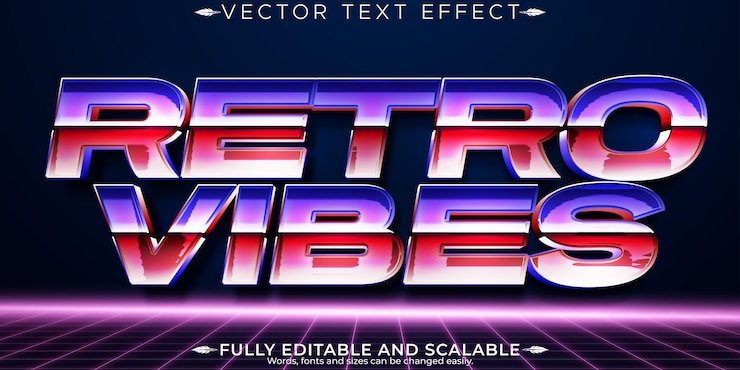 Vector gratuito efecto de texto vintage de los años 80 editable futuro retro y estilo de texto cibernético