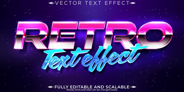 Efecto de texto vintage de los años 80 editable futuro retro y estilo de texto cibernético