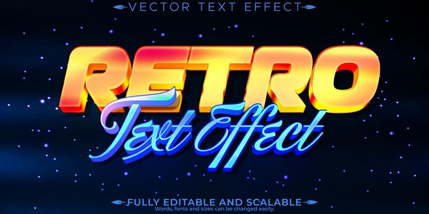 Efecto de texto vintage de los años 80 editable futuro retro y estilo de texto cibernético