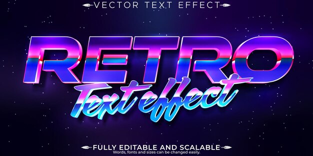 Efecto de texto vintage de los años 80 editable futuro retro y estilo de texto cibernético