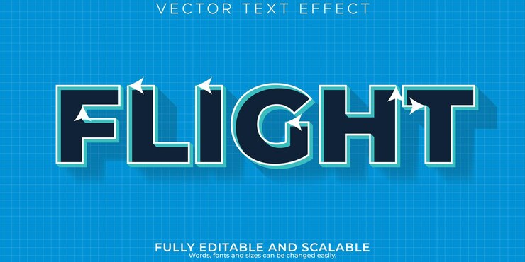 Vector gratuito efecto de texto de vuelo plano editable y estilo de texto de viaje