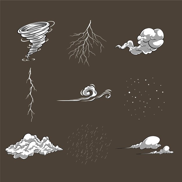 Efectos meteorológicos dibujados a mano