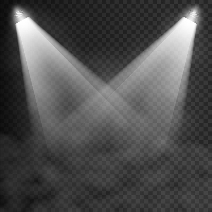Efectos transparentes de iluminación de escena sobre un fondo oscuro a cuadros Iluminación brillante con focos