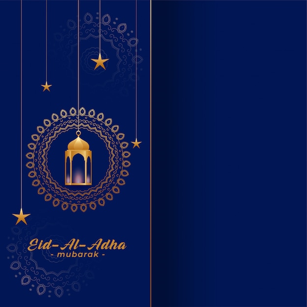 Eid al adha bakreed saludo en colores azul y oro