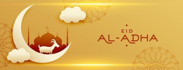 Eid al adha mubarak hermoso estandarte dorado