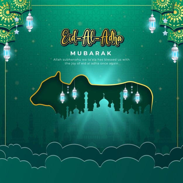 Eid Al Adha Mubarak plantilla de diseño de ilustración de publicaciones en las redes sociales
