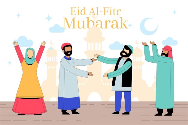 Eid al-fitr plano orgánico - ilustración de eid mubarak