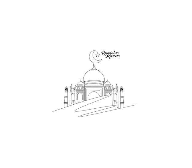 Eid Mubarak Celebración Caligrafía Elegante Letras Ramadan Kareem Texto Luna con Mezquita Vector ilustración