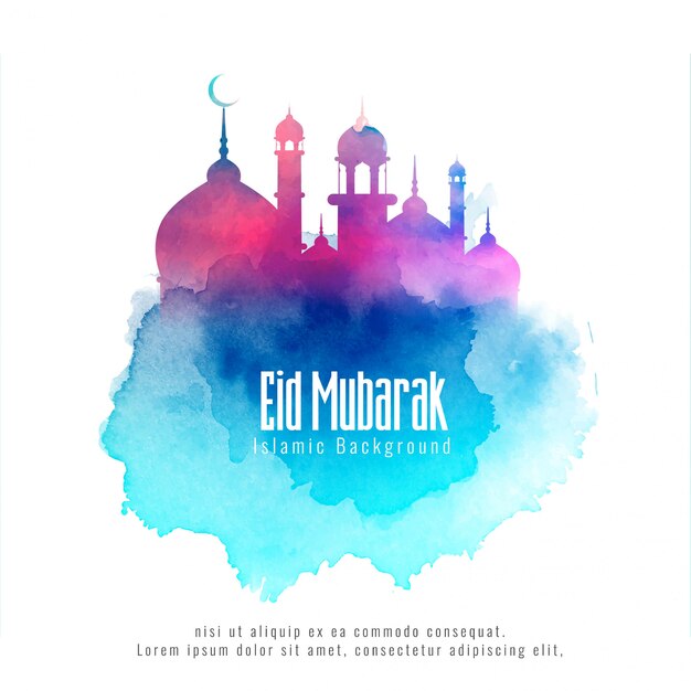 Eid Mubarak fondo islámico con mezquita colorida