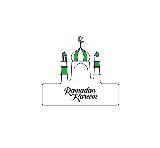 Eid Mubarak Línea Arte Caligrafía Elegante Letras Ramadan Kareem Texto Luna con Mezquita Vector ilustración