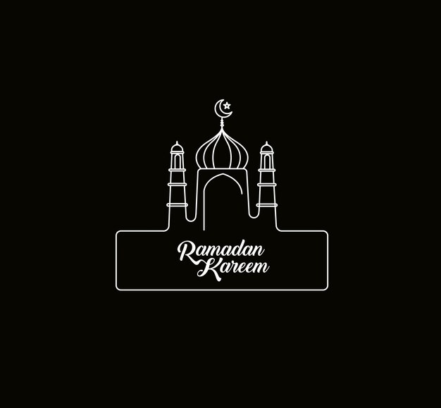 Eid Mubarak Línea Arte Caligrafía Elegante Letras Ramadan Kareem Texto Luna con Mezquita Vector ilustración