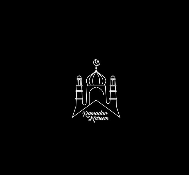 Eid Mubarak Línea Arte Caligrafía Elegante Letras Ramadan Kareem Texto Luna con Mezquita Vector ilustración