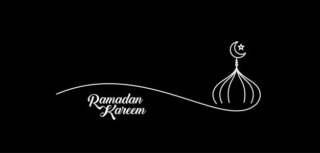 Eid Mubarak Línea Arte Caligrafía Elegante Letras Ramadan Kareem Texto con Mezquita Vector ilustración
