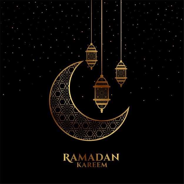 Eid mubarak o ramadan kareem saludo decorativo negro y dorado