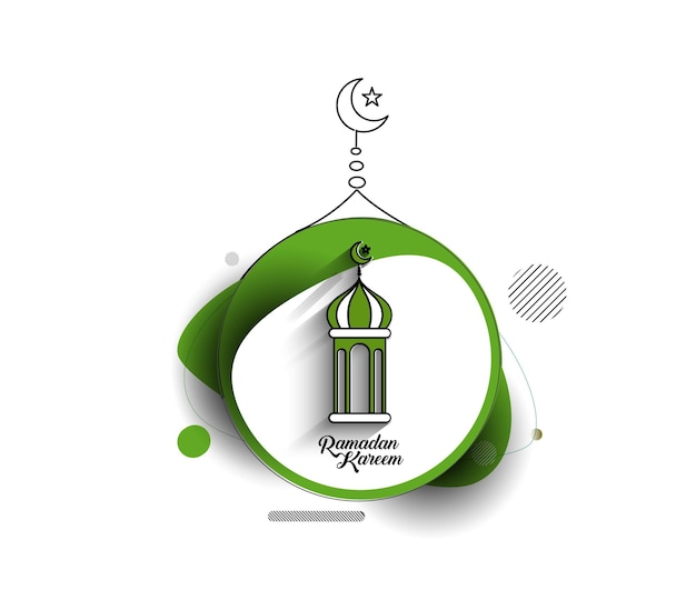 Eid Mubarak Ramadan Kareem Texto con lámpara Vector ilustración