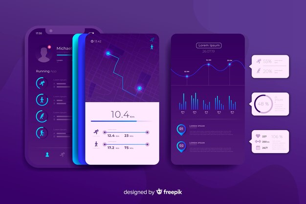 Ejecutando aplicación móvil infografía de diseño plano.