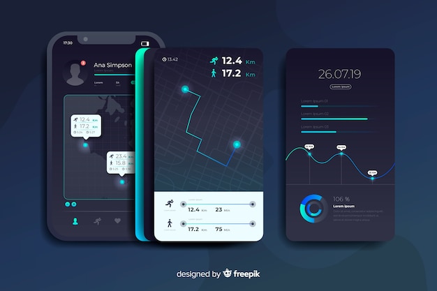 Vector gratuito ejecutando aplicación móvil infografía de diseño plano.