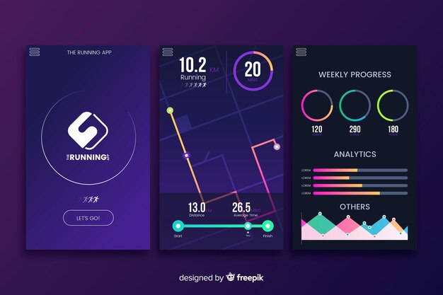 Ejecutando aplicación móvil infografía de diseño plano.