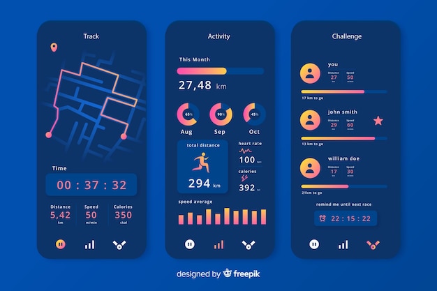 Ejecutando aplicación móvil infografía estilo plano.