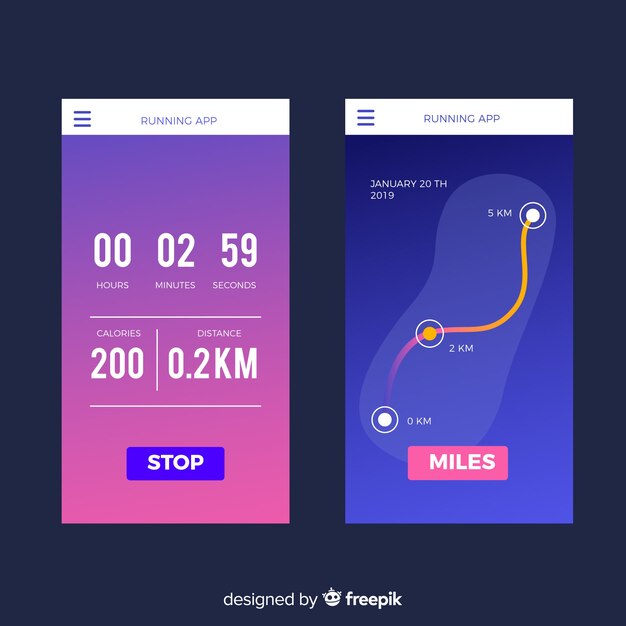 Ejecutando aplicación móvil infografía estilo plano.