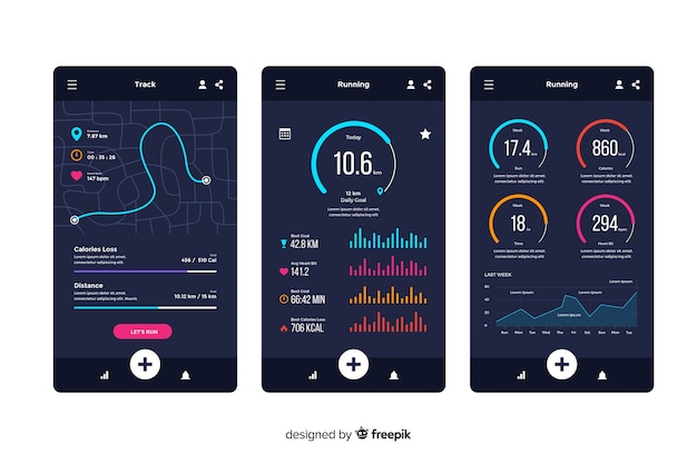 Ejecutando aplicación móvil infografía estilo plano.