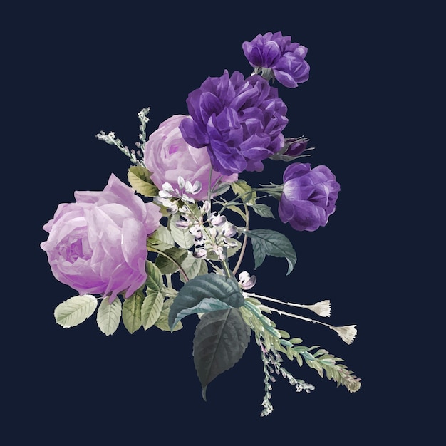 Ejemplo dibujado mano púrpura del ramo de las rosas del vintage
