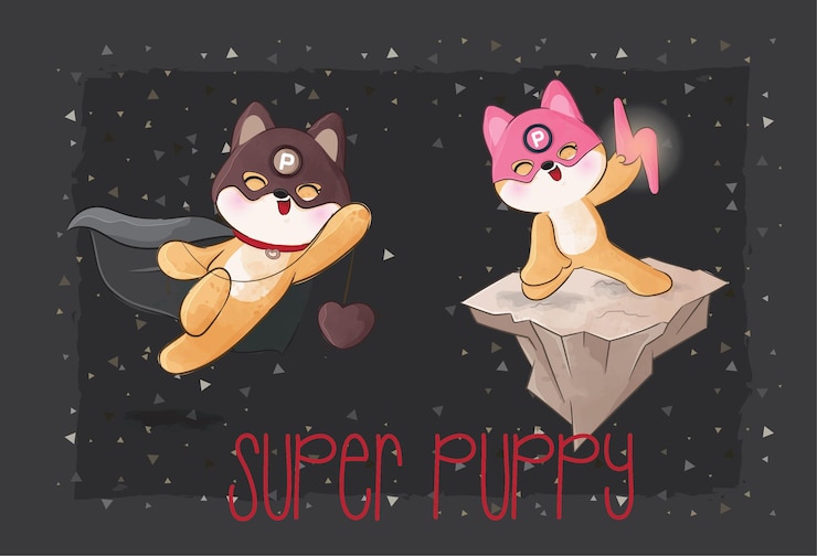 Vector gratuito ejemplo lindo del equipo de los héroes del pequeño cachorro