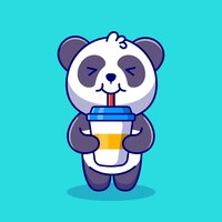 Vector gratis ejemplo lindo del icono de la historieta del café de la bebida de la panda.