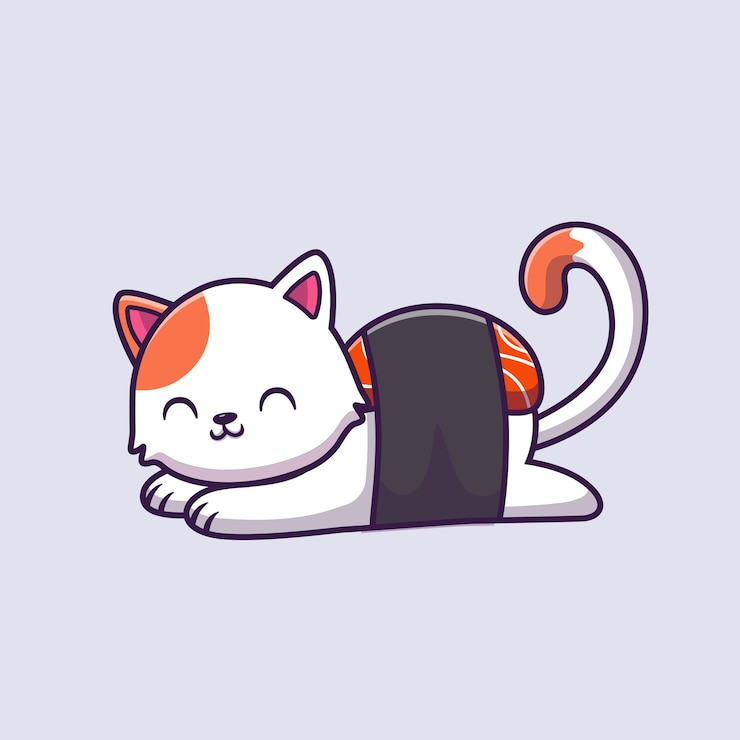 Vector gratuito ejemplo lindo del icono de la historieta del salmón del sushi del gato.