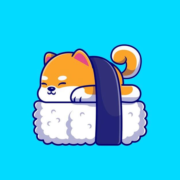 Ejemplo lindo del icono de la historieta del sushi del perro de Shiba Inu.