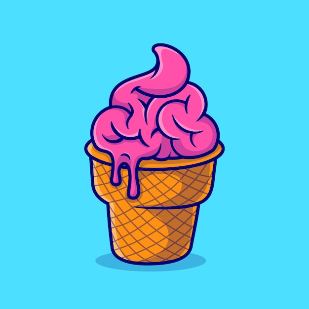 Ejemplo lindo del icono del vector de la historieta del helado del cerebro. concepto de icono de comida de ciencia aislado vector premium. estilo de dibujos animados plana