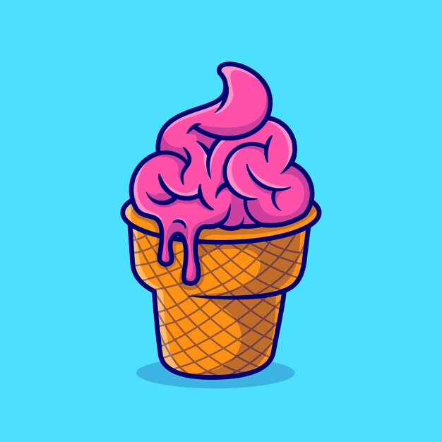Ejemplo lindo del icono del vector de la historieta del helado del cerebro. Concepto de icono de comida de ciencia aislado Vector Premium. Estilo de dibujos animados plana