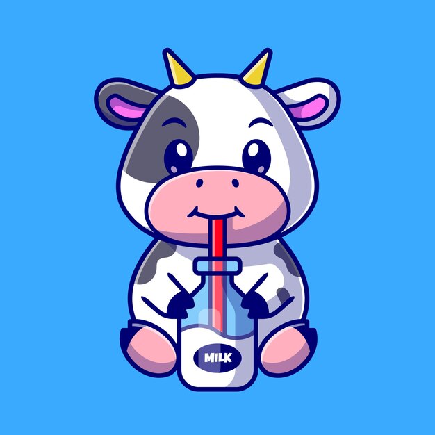 Ejemplo lindo del icono del vector de la historieta de la leche de la bebida de la vaca. Concepto de icono de bebida animal aislado Vector Premium. Estilo de dibujos animados plana