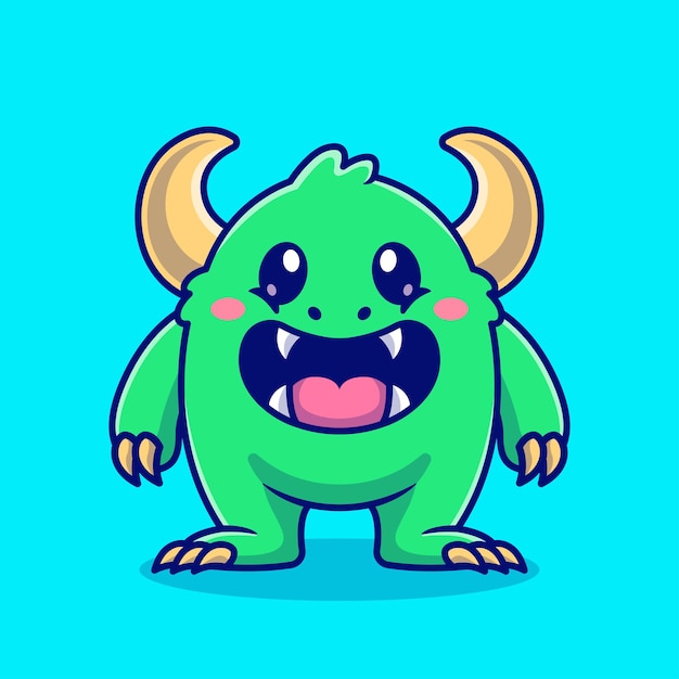 Ejemplo lindo del icono del vector de la historieta del niño del monstruo. Concepto de icono de vacaciones de monstruo aislado Vector Premium. Estilo de dibujos animados plana