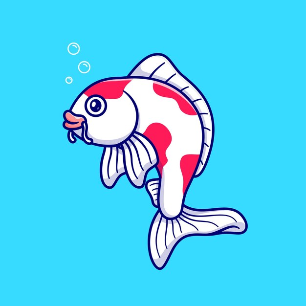 Ejemplo lindo del icono del vector de la historieta de los pescados de Koi. Concepto de icono de naturaleza animal aislado Premium Vector. Estilo de dibujos animados plana
