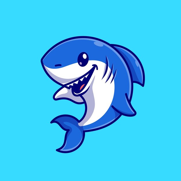 Ejemplo lindo del icono del vector de la historieta de los pescados del tiburón. Concepto de icono de naturaleza animal aislado Vector Premium. Estilo de dibujos animados plana