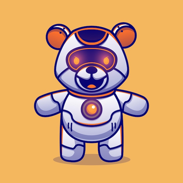 Ejemplo lindo del icono del vector de la historieta del robot del oso de peluche. Concepto de icono de ciencia animal aislado Vector Premium. Estilo de dibujos animados plana