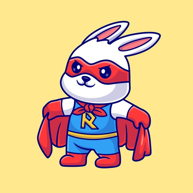 Ejemplo lindo del icono del vector de la historieta del superhéroe del conejo. Concepto de icono de vacaciones de animales aislado plano