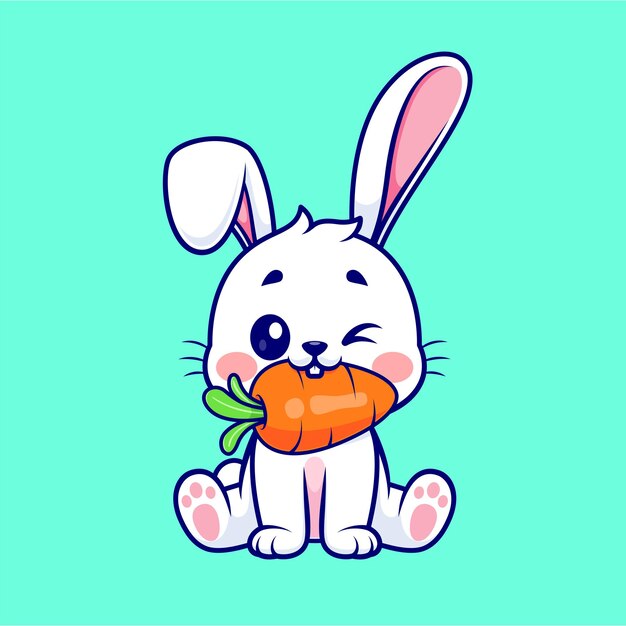 Ejemplo lindo del icono del vector de la historieta de la zanahoria de la mordedura del conejo. Concepto de icono de naturaleza animal plano aislado